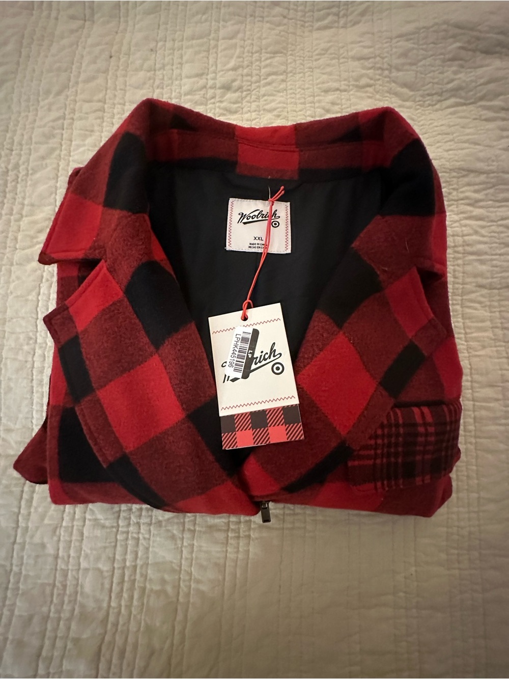 Woolrich Red and Black Buffalo Plaid Wool Pea Coat - Picture 8 of 9